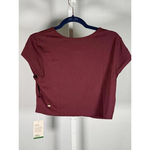 NWT Halara Cropped Short Sleeve Tee Burgundy Top Size Large - Picture 3 of 5